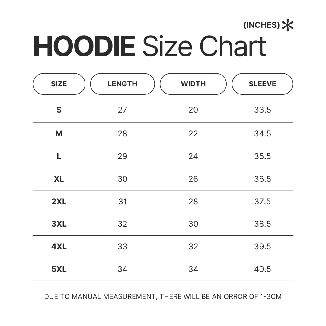 Hoodie Size Chart - Baldurs Gate 3 Merch