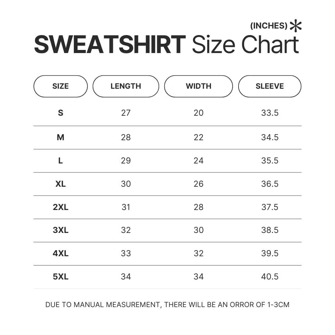 Sweatshirt Size Chart - Baldurs Gate 3 Merch