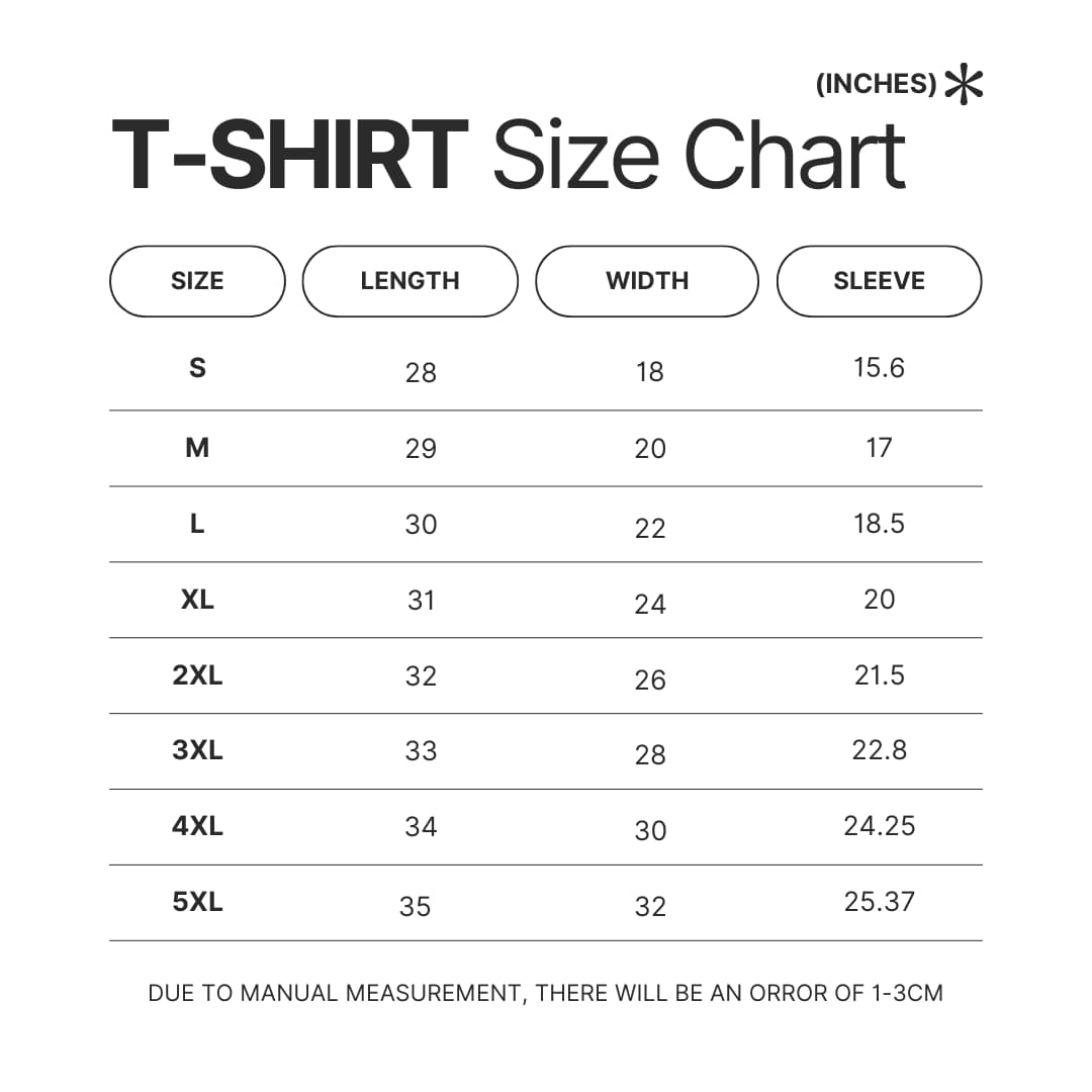 T shirt Size Chart - Baldurs Gate 3 Merch