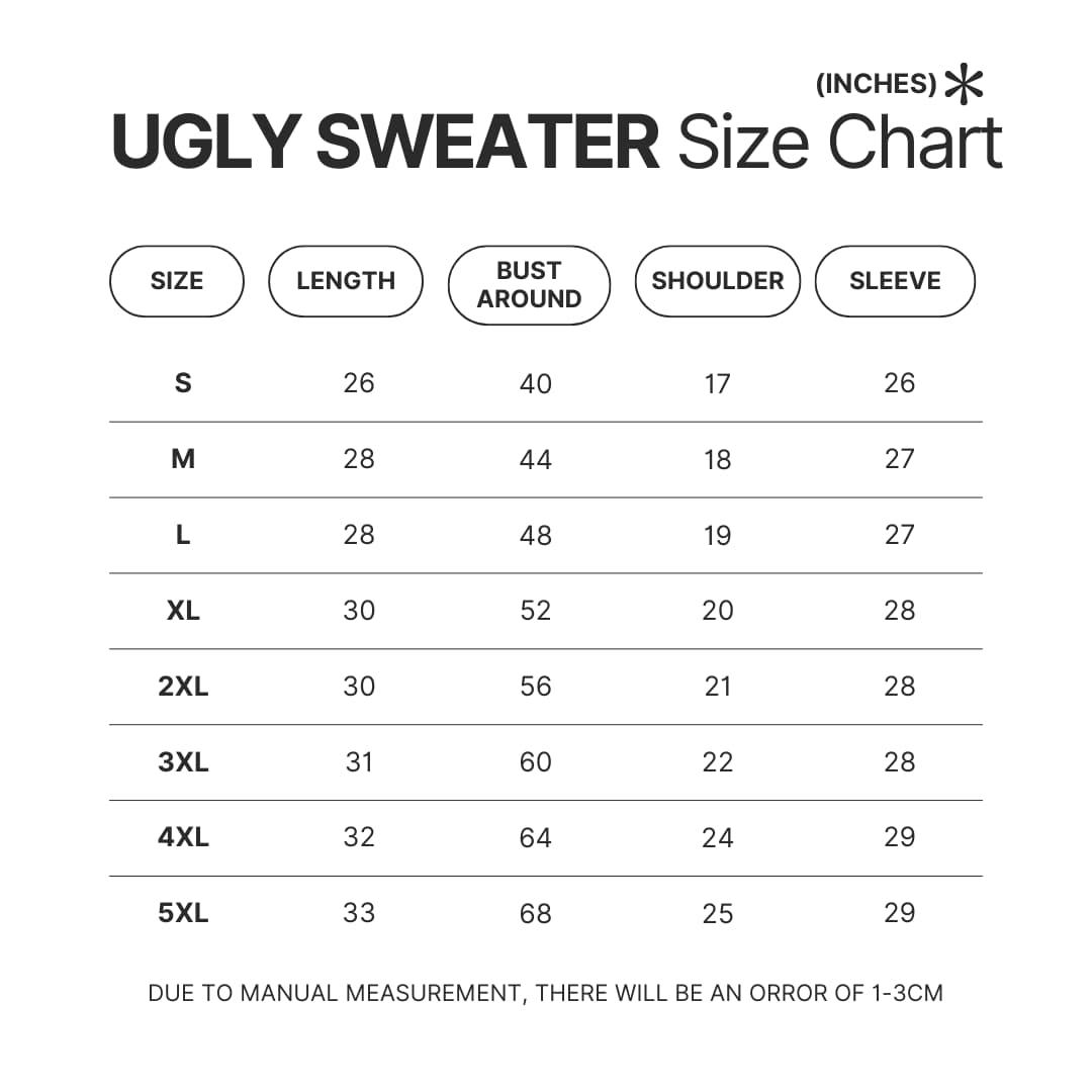 Ugly Sweater Size Chart - Baldurs Gate 3 Merch